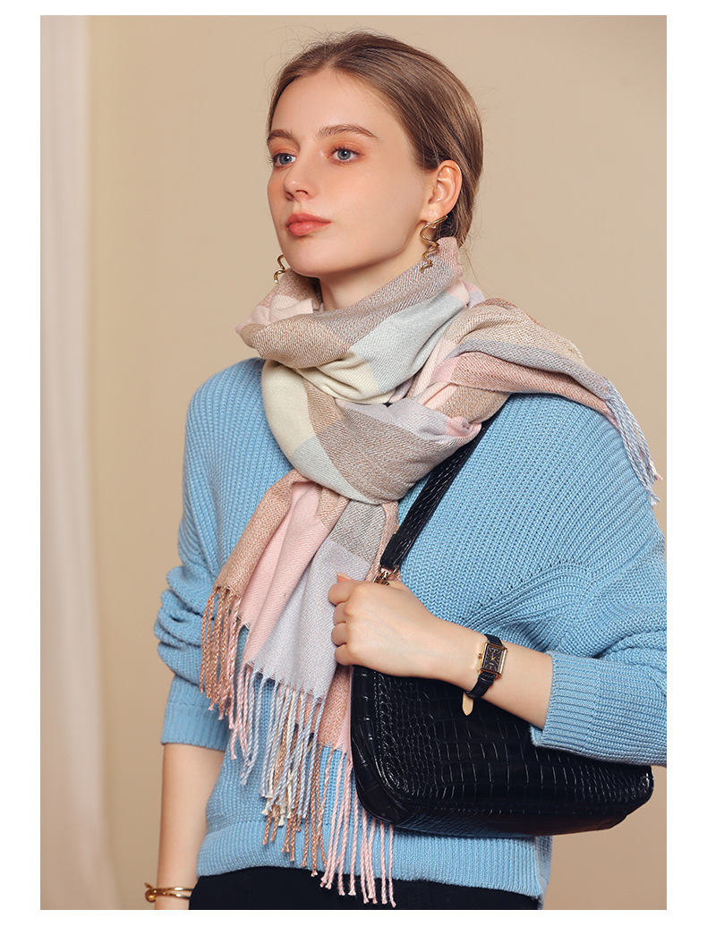 Fashionable Versatile Scarf Plaid Contrasting Cashmere Scarf Comfortable Fresh Sweet Shawl Scarf For Women_voghion.com