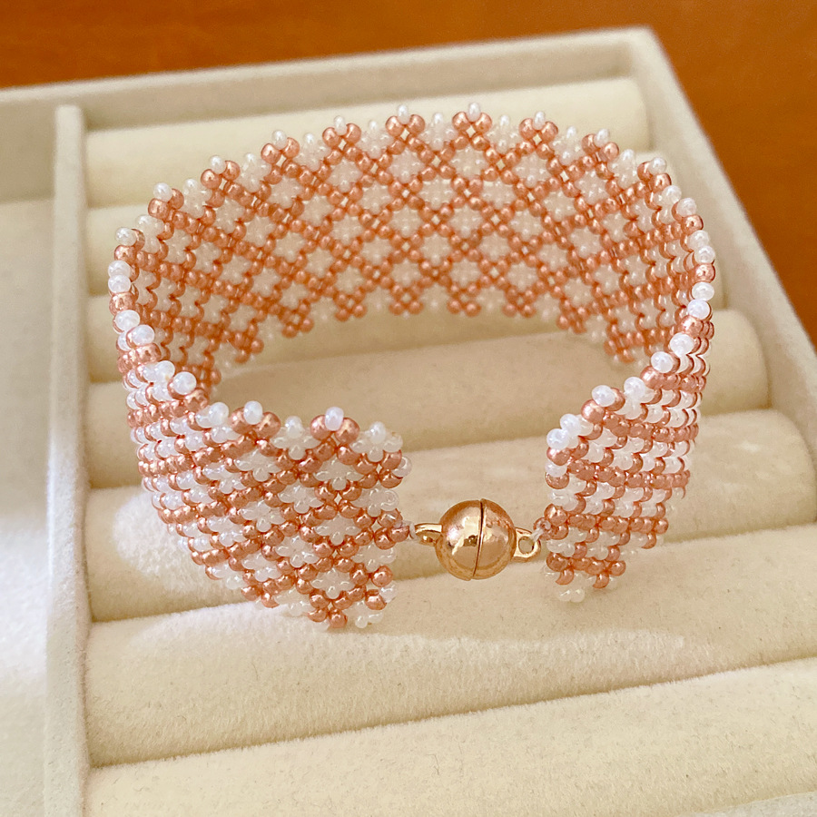 Geométrica cuentas de vidrio redondo cuentas pulsera magnética ligera pulsera de lujo nicho temperamento de moda personalidad anillo joyería