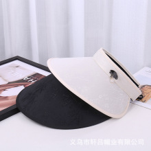 新中式国风折扇吊坠空顶帽子女夏季防晒发箍帽提花太阳帽遮阳帽潮