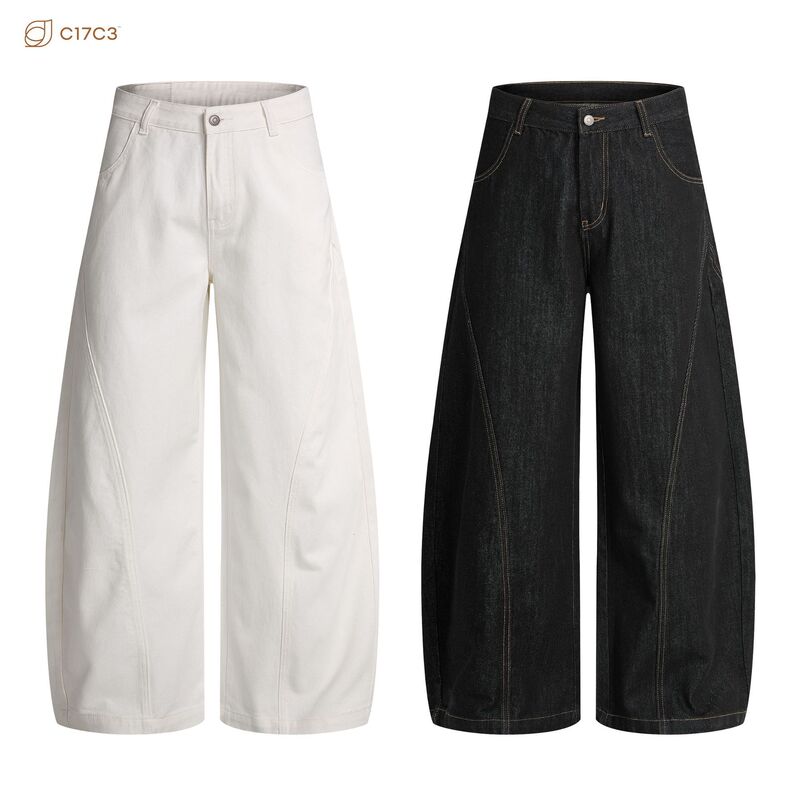 2026 Spring New Product Jtw Men's and Women's American-Style Scimitar Jeans with Patchwork Design, Loose Wide-Leg Cleanfit Pants