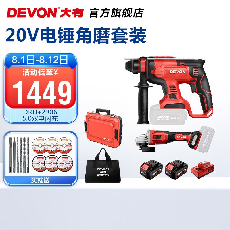 Lithium (Devon) 20V martillo multifuncional sin escobillas DRH hormigón de grado industrial perforación de perforación de martillo