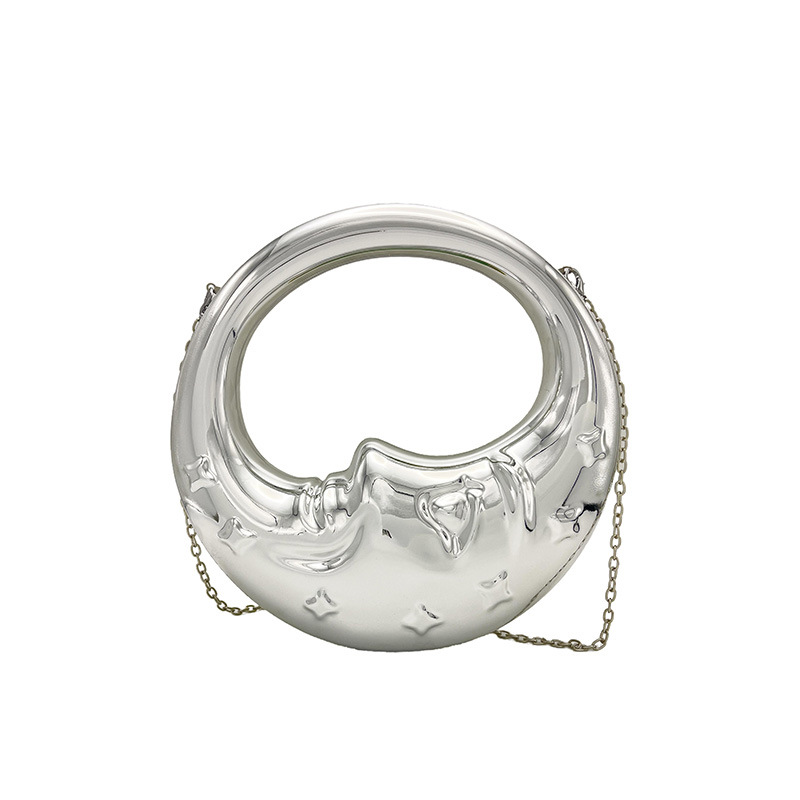Cross-Border Women's New Luxury Moon Handbag Glossy Evening Bag Chain Shoulder Crossbody Bag Wedding Party Clutch - Thumbnail 7