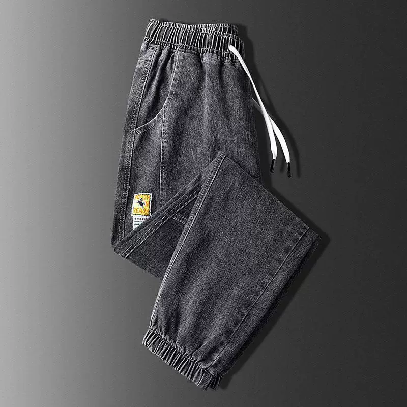Демисезонные джинсы, эластичные повседневные брюки, oversize, свободный крой