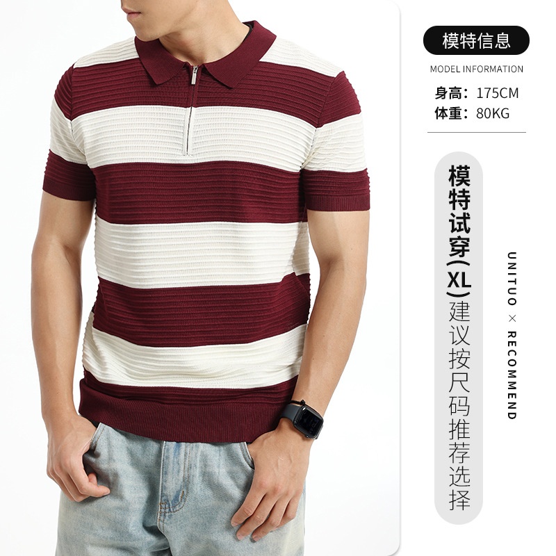 Camiseta de polo de seda de hielo de alta calidad de hombre de manga corta secado rápido medio abierto cremallera estriada agujero de negocios camiseta casual de hombre