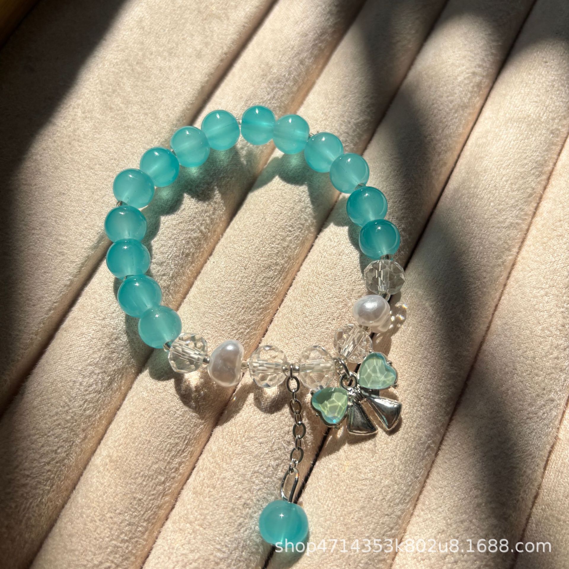 파란색 모조 옥 나비 매듭 진주 팔찌#SZ196용