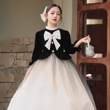 黑色晚礼服2023秋冬季小主持人钢琴演奏演出服女童洋气生日公主裙