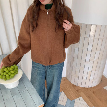 2025拉链立领羊毛呢外套女短款收腰显瘦夹克双面羊绒大衣气质新款