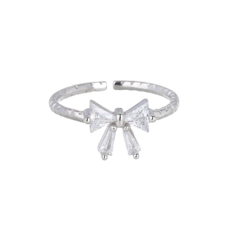 Anello regolabile aperto "Time Princess" con fiocco in argento, dolce e versatile, per ragazze._voghion.com