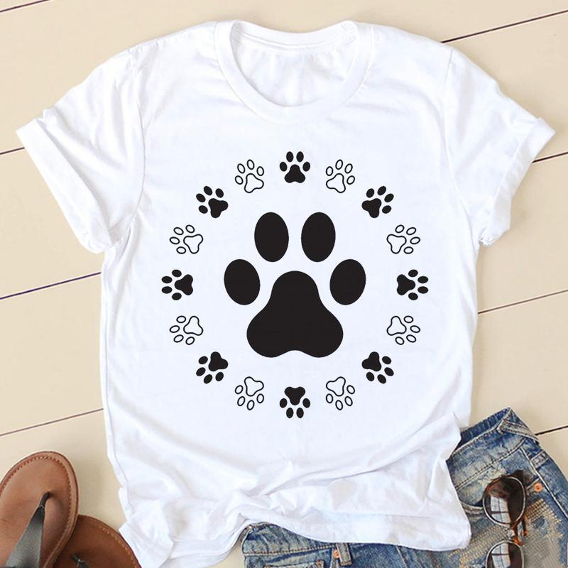 Women's T-shirt Dog Paw 90's trendy women's fashion clothing new round neck loose half sleeve pure