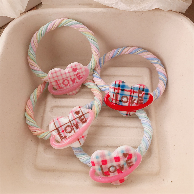 Nuevo anillo de cabello de amor a rejilla niña linda corda de cabeza de color grueso alta elástica universal banda de goma adornos para el cabello