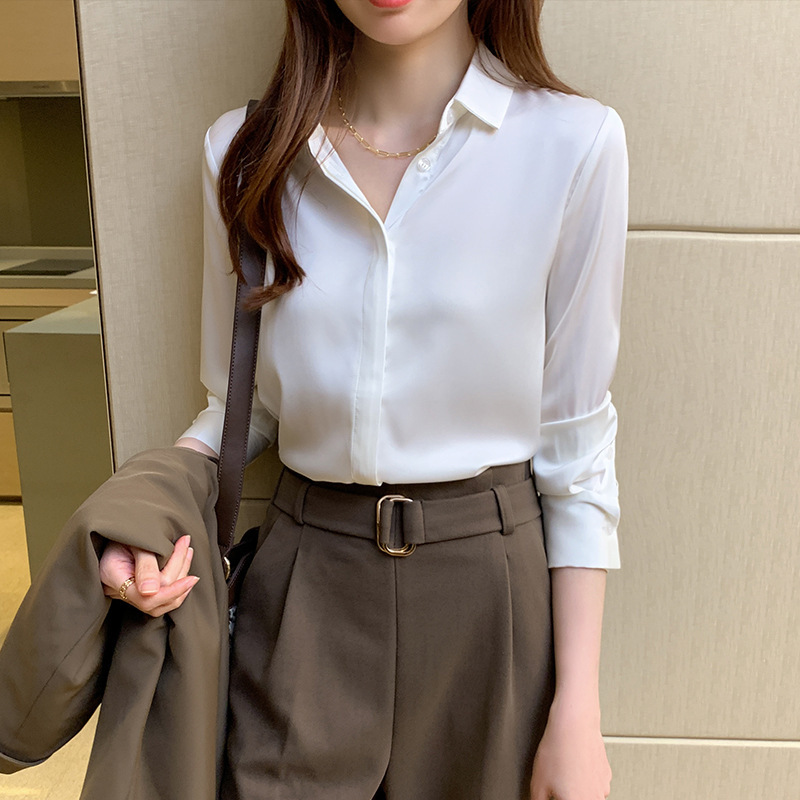 缎面长袖衬衫女2025秋季新款设计感小众轻熟港风雪纺衫衬衣A5974|undefined