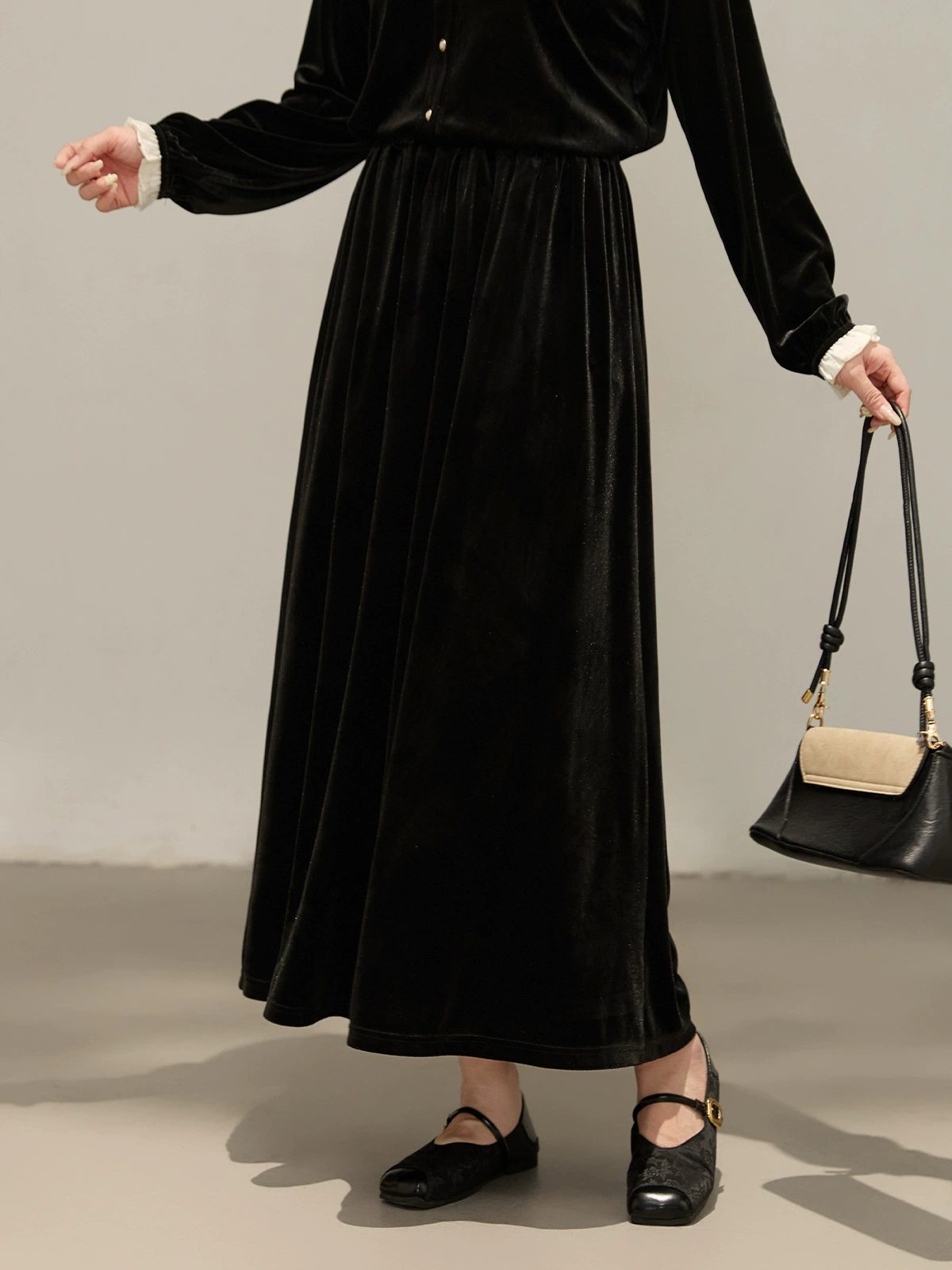  Velvet autumn skirt, bright catchy style, high waist, A-line, plus size, loose fit