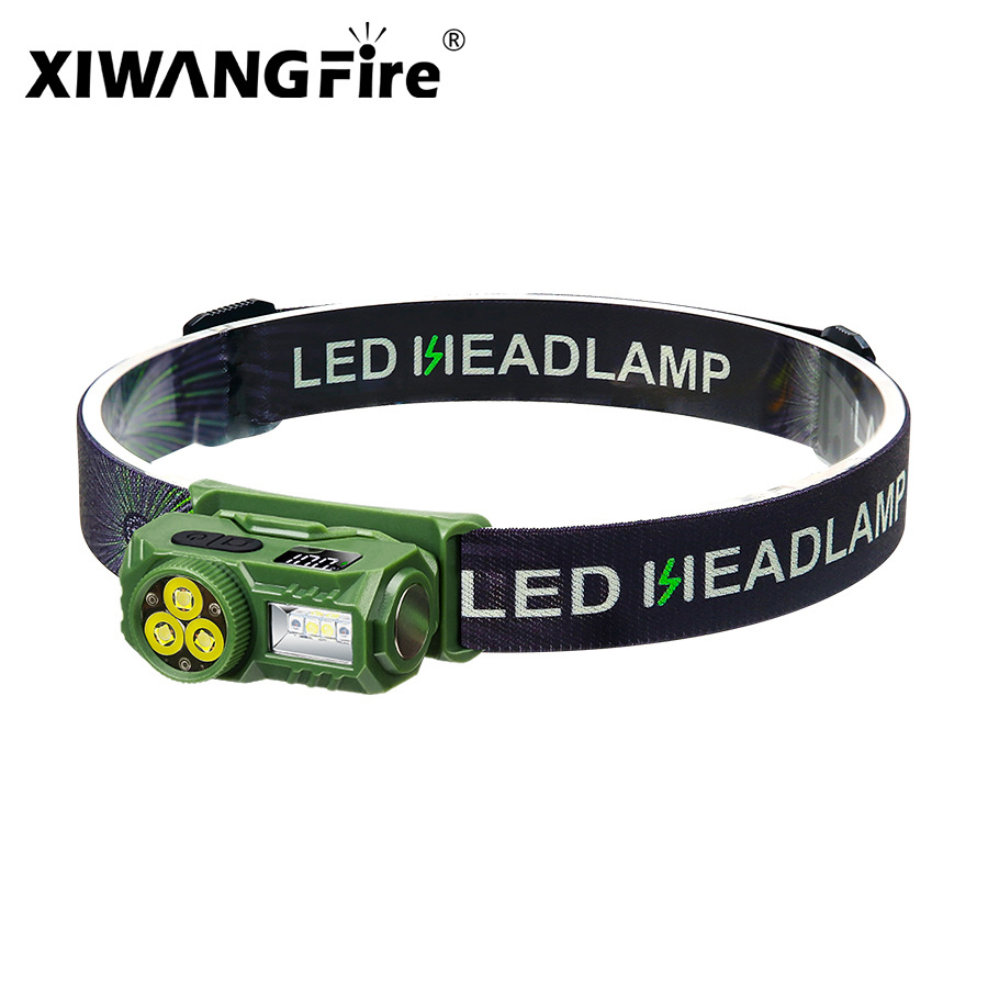 Nuevo transfronterizo de cuatro ojos de luz intensa inducción de farol multifunción visualización digital impermeable luz portátil de luz intensa