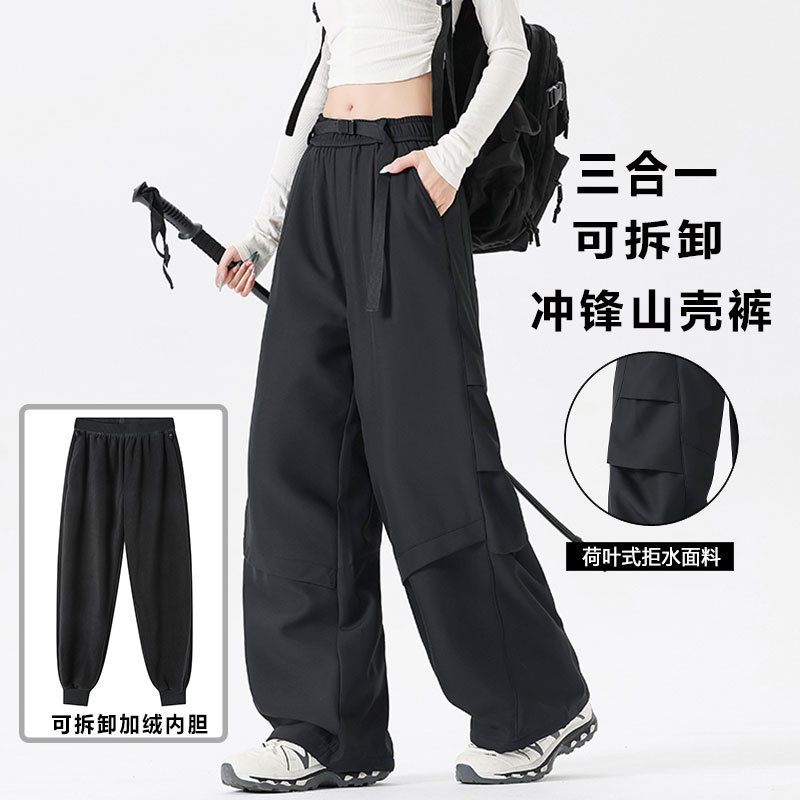 Three-In-One Softshell Pants for Men and Women, Winter Detachable Fleece Waterproof Windproof Cold-Proof Straight Hiking Cargo Pants