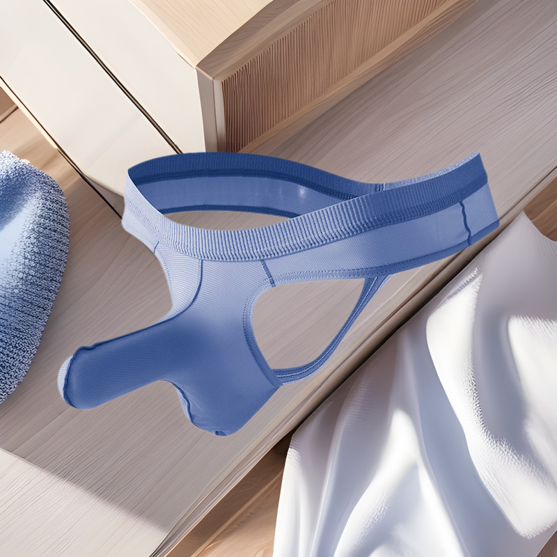 Men's Low-Rise Single Thong Underwear Summer Sexy Quick-Dry Breathable T-Back Ice Silk Bullet Separation Personalized Thong