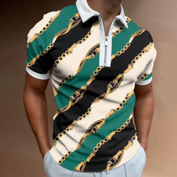 Deportes de verano para hombres, solapa suelta transpirable, cremallera de manga corta, chaqueta de polo, camisa POLO de todo fósforo, impresión 3D de moda