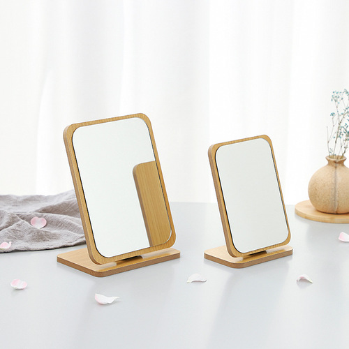 2926 Simple Wooden Makeup Mirror Rotating Desktop Makeup Mirror Desktop Student Dormitory Folding Makeup Mirror Portable
