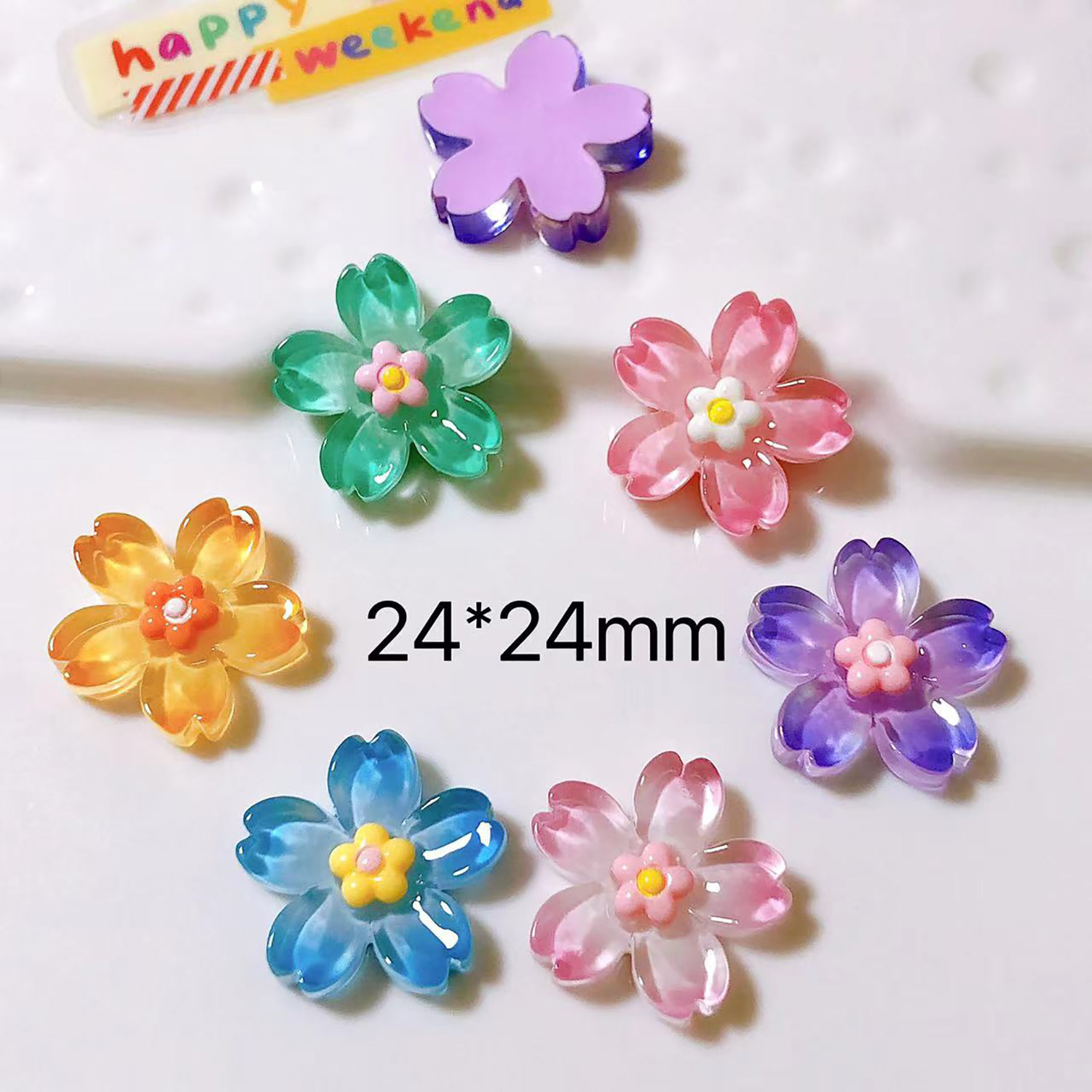 Serie de flores luminosas accesorios de material de resina bricolaje horquilla accesorios para el cabello refrigerador pegatina decoración doble color Flor al por mayor