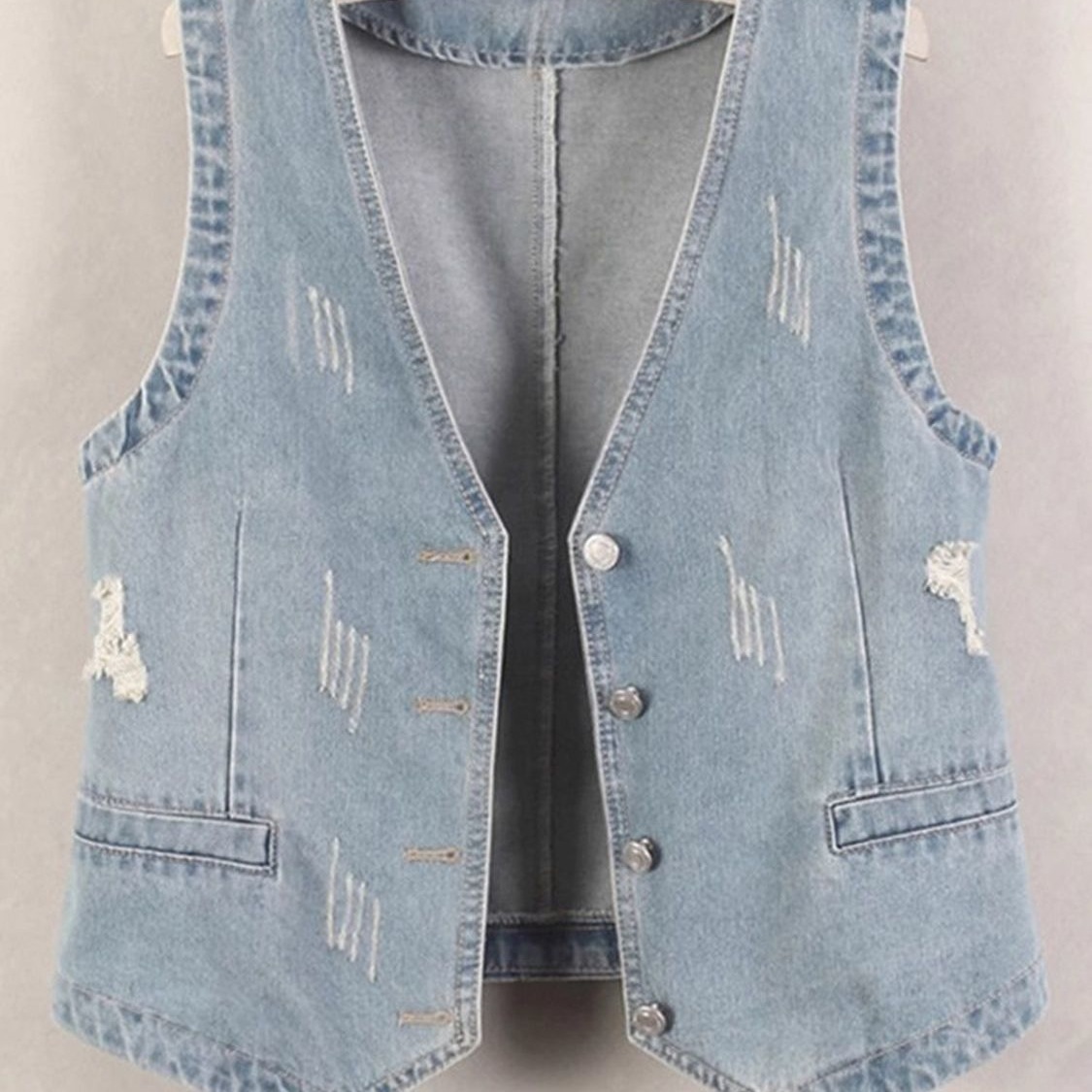2025 Spring/Summer New Women's Denim Vest Short Versatile Retro Ins Style Distressed Fashion Jacket