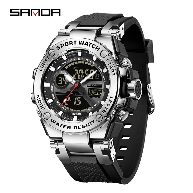 SANDA Europa y América tendencia ocio negocio reloj hombre reloj multifuncional reloj de alarma cronómetro nocturna reloj electrónico LED