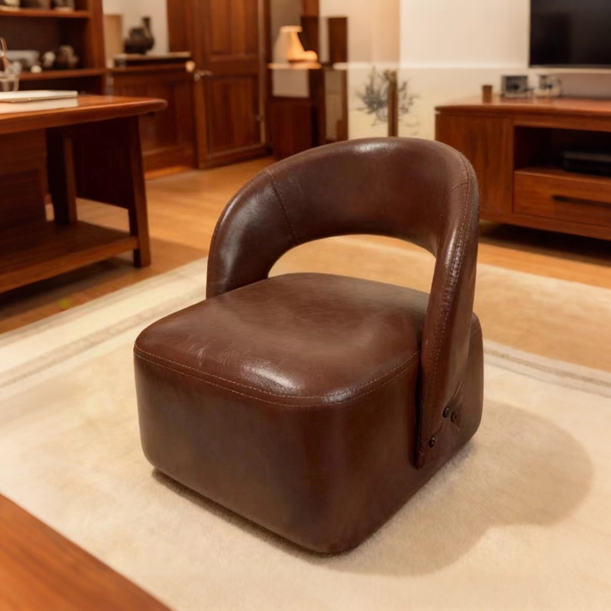 【seat height 25*40*40】brown oil wax leather + silent casters