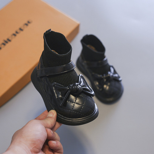 Girls' Martin boots  autumn and winter new style children's socks boots female baby short boots soft sole children's small leather shoes