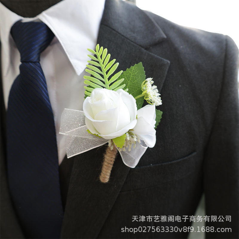 西式餐桌婚礼酒杯草帽窗帘礼盒装饰花椅背花胸花手腕花白绿色森系|undefined