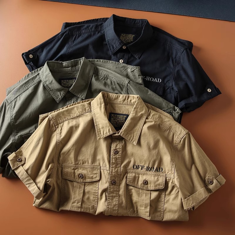 Men's Casual Versatile Washed Multi-Pocket Work Shirt Jacket Trendy Summer American Amekaji