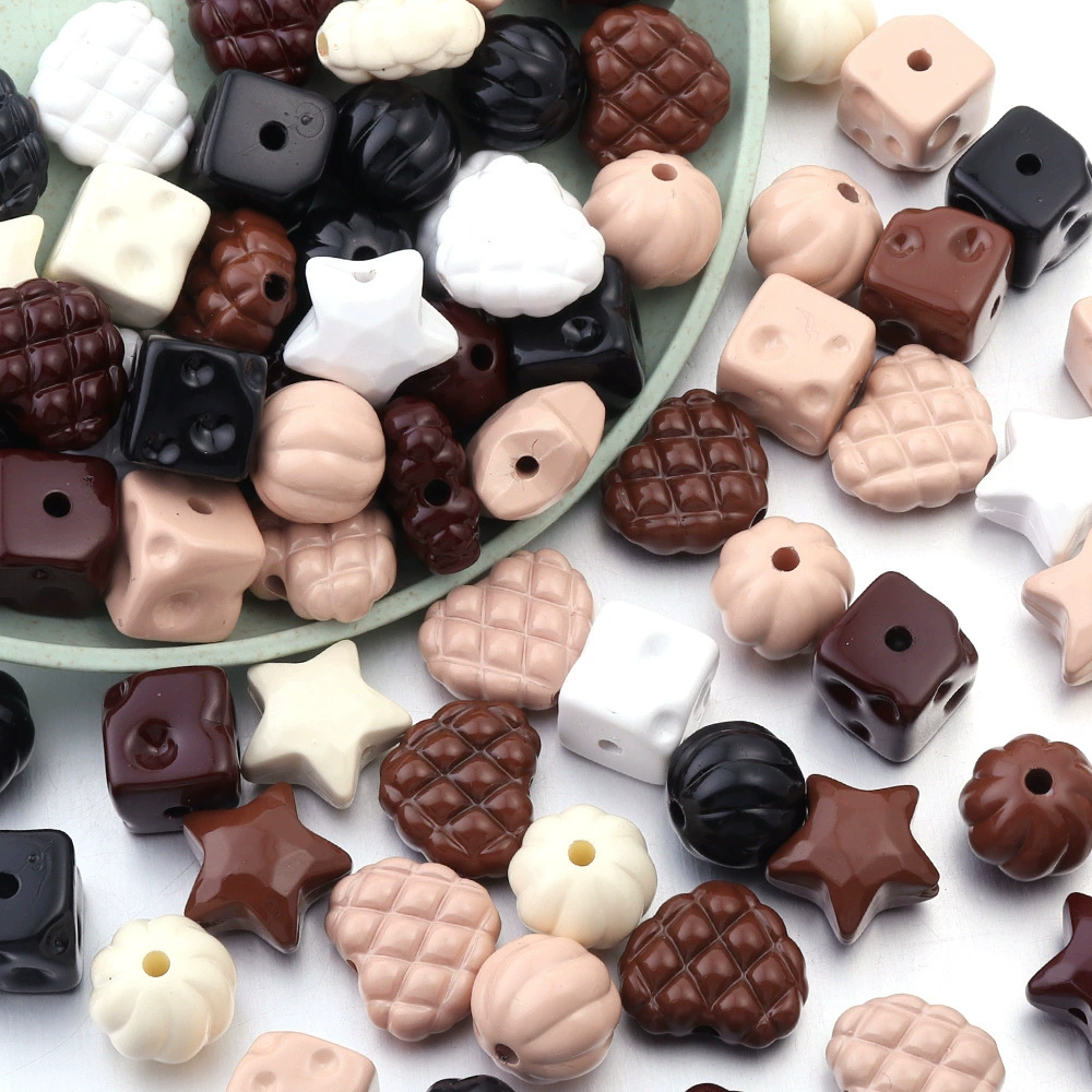 Acrylic Beads (Maillard) — Painted Mixed Shapes, DIY Loose String Beads, Assorted Colors