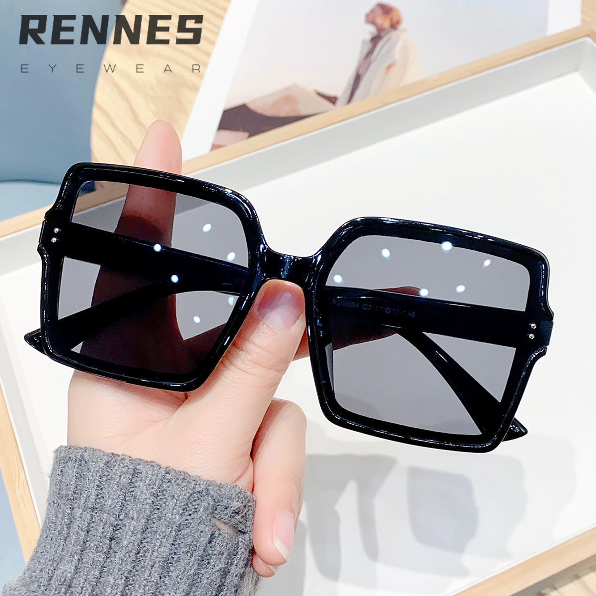 Versión coreana al por mayor transfronteriza de gafas de sol de protección UV de marco generoso para PC