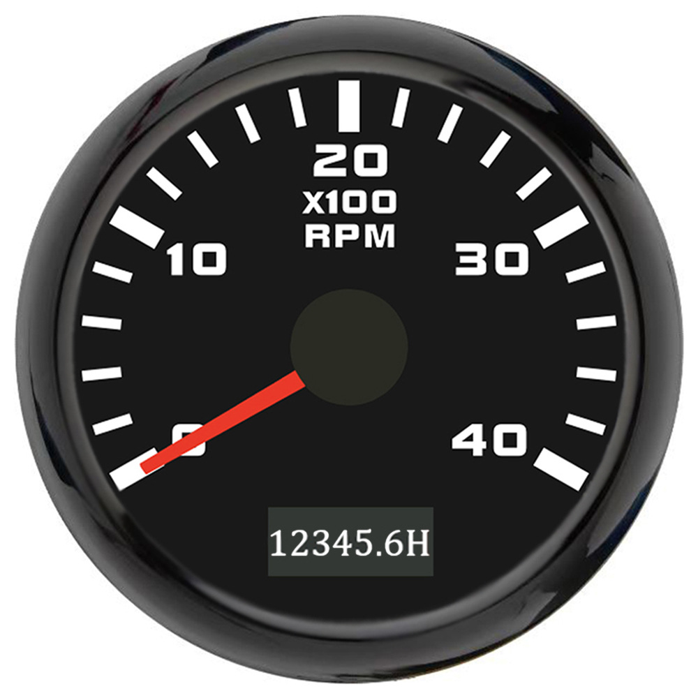 Universal 52mm Car Boat Universal Tachometer 12V 24V Gasoline Diesel Engine RPM (tachometer) - black-frame-black-background-0-3000rpm