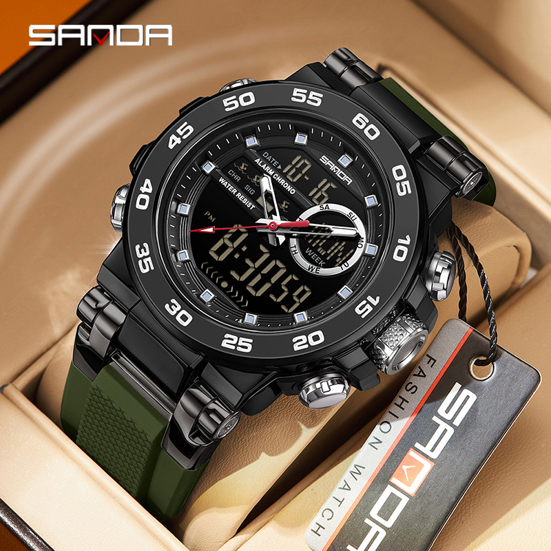 Reloj de pulsera de doble movimiento Sanda 3 reloj de despertador multifuncional impermeable nocturna para hombres