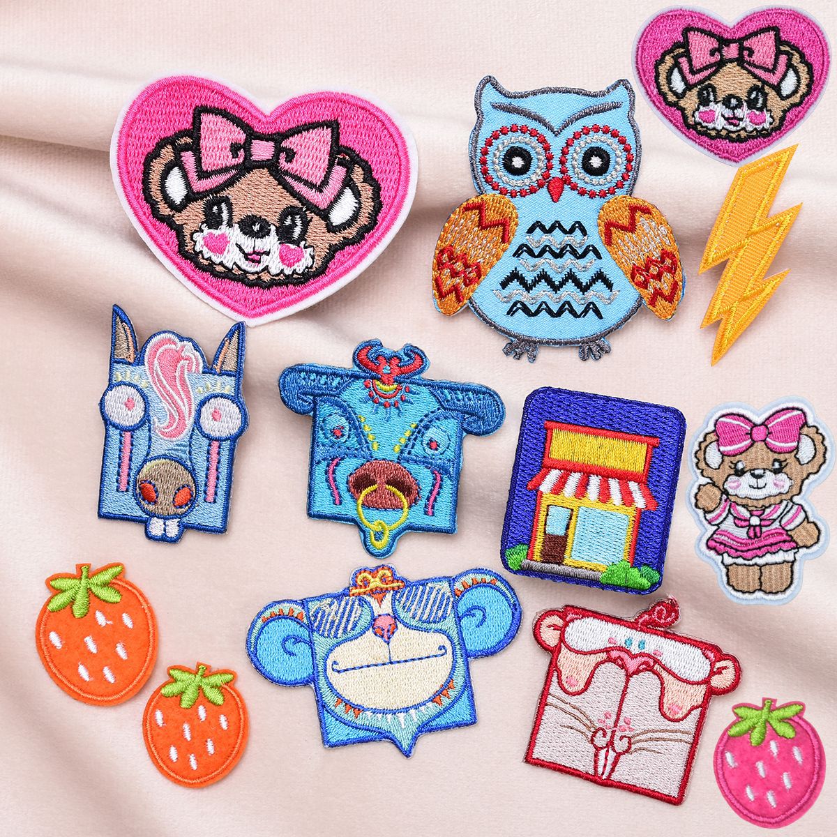 乐思卡通电脑绣花贴小熊草莓猫头鹰可爱补丁装饰贴儿童服装包配饰