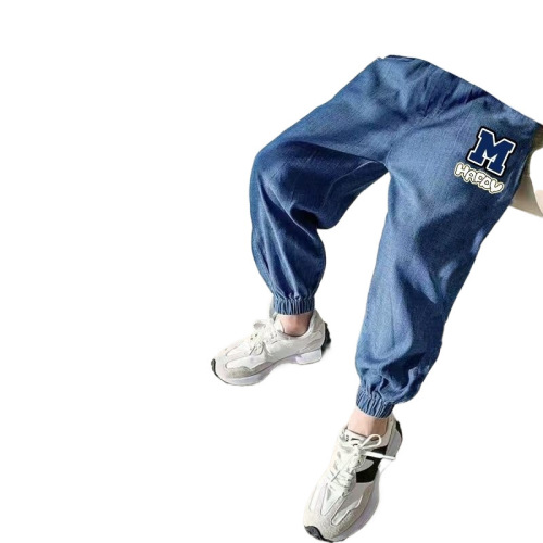 New 2025 Summer Unisex Boys' and Girls' Cartoon Elastic Waist Anti-Mosquito Long Pants Suitable for 6-14 Years Old