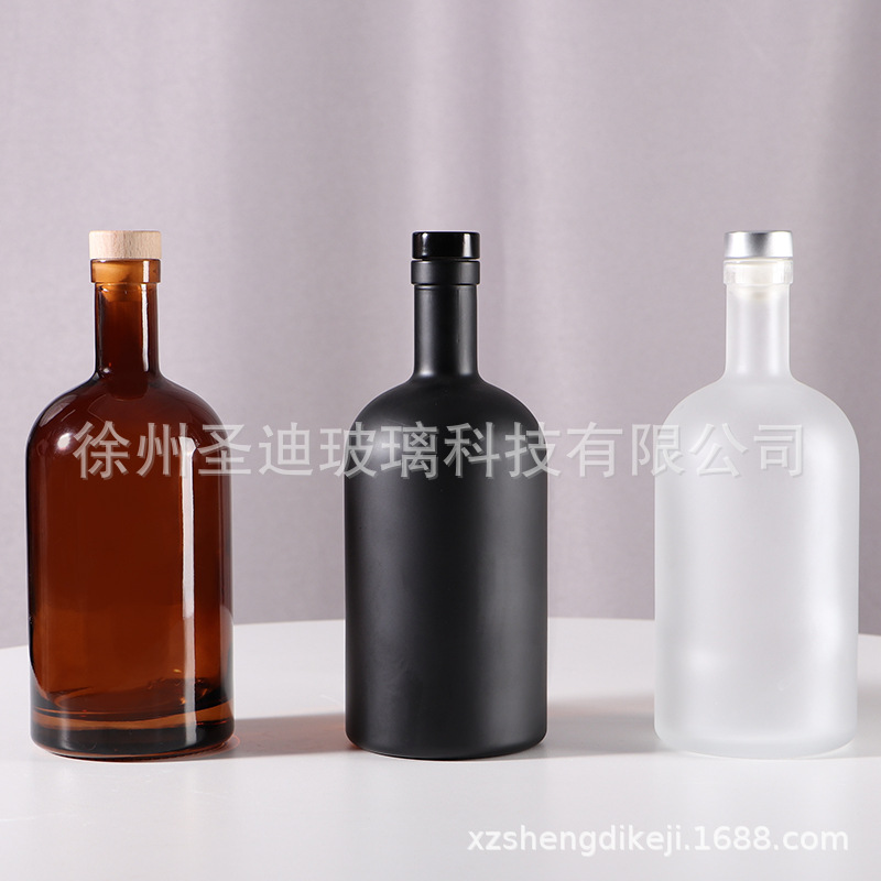 1升透明茶色长脖卡口伏特加威士忌朗姆酒玻璃瓶空瓶酒瓶