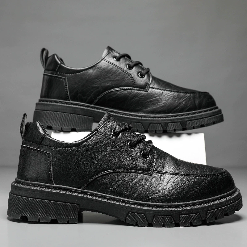 Мужские кожаные туфли весна 2023, новые, деловые, классические, черные, с широким носком, повседневные, для костюма, удобные