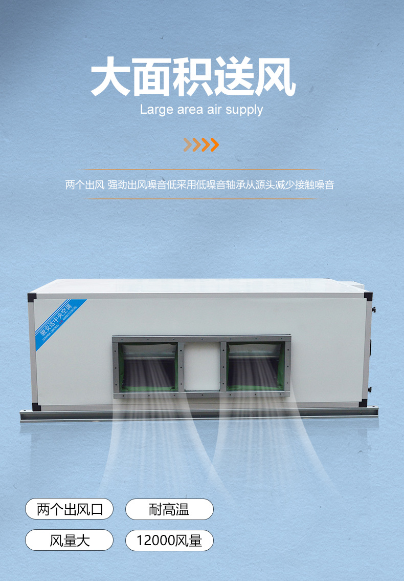 冷暖两用一机多用12000风量4排制冷送风设备卧式吊顶机组静音低噪
