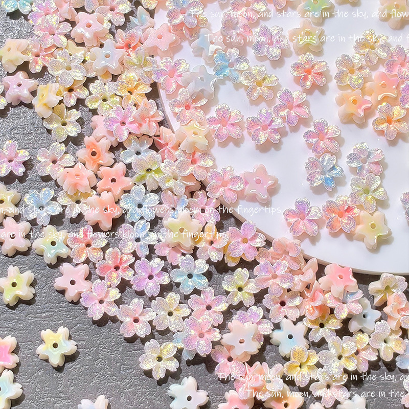 Perforated Five-Petal Flower Nail Art Accessories, Luminous Artificial Cherry Blossom DIY Bracelet Bead Materials, Concert Makeup Accessories