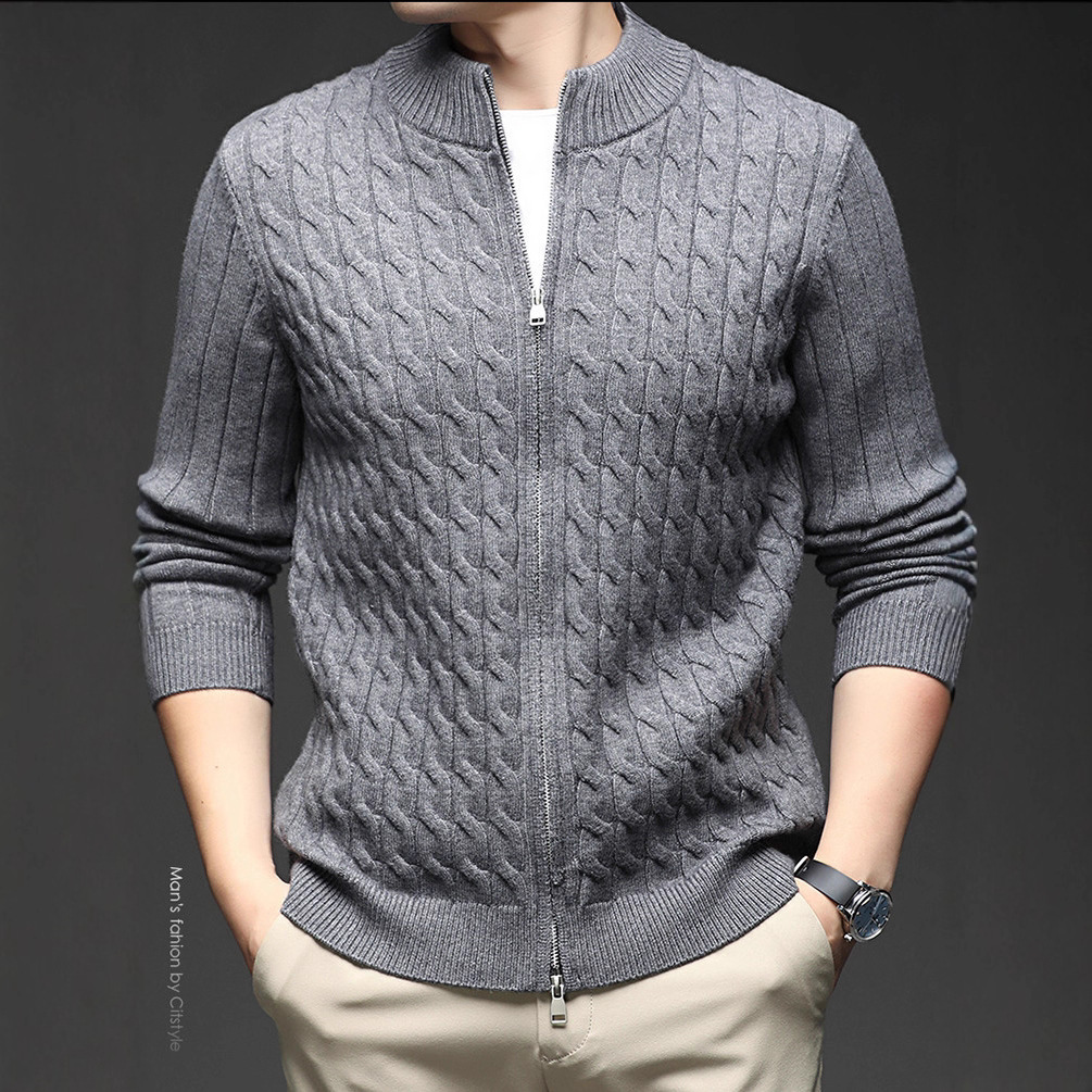 2025 chaqueta con cremallera para hombres Baidu cuello engrosado cardigan torcido otoño y invierno nuevo suéter de moda casual de hombre