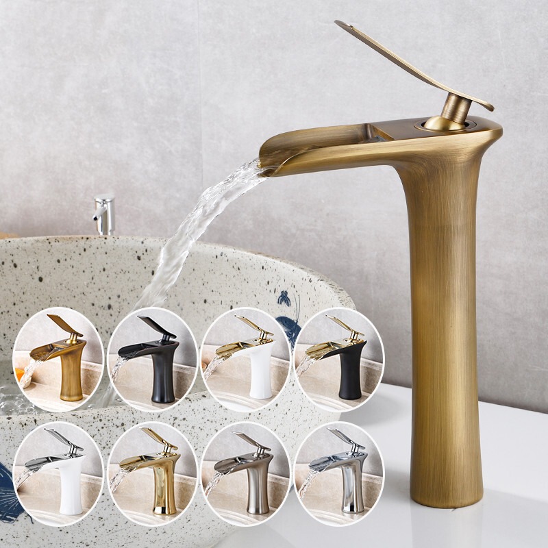 European-Style All-Copper Antique Faucet Basin Waterfall Faucet Retro Washbasin Bathroom Hot and Cold Water Faucet Elevated