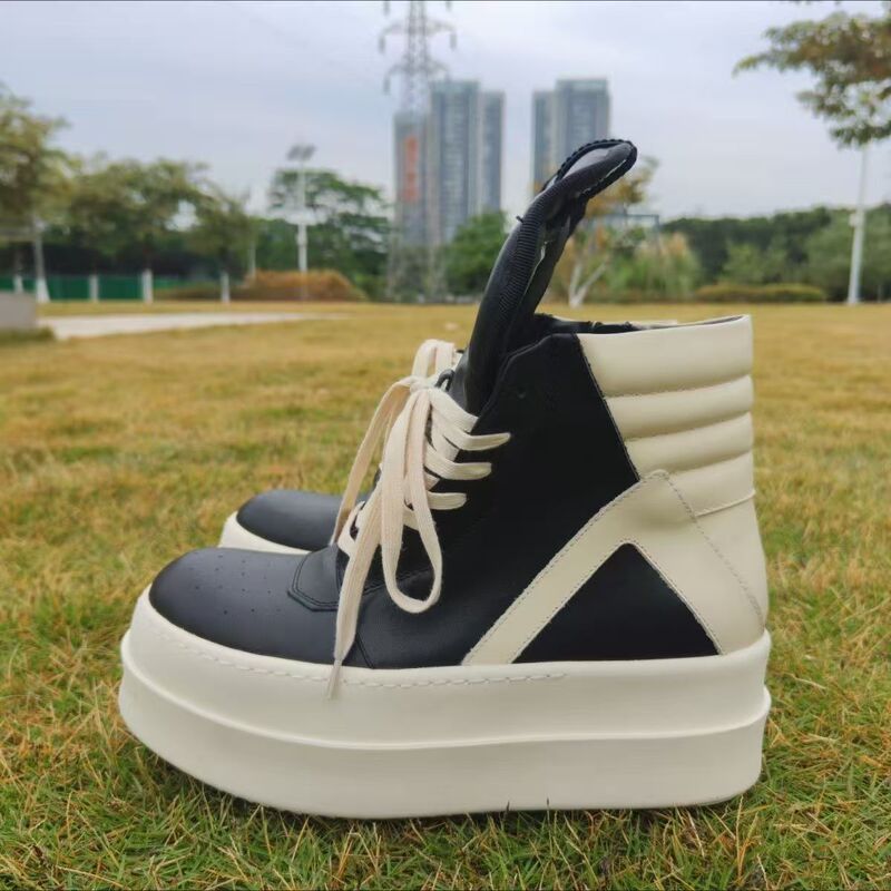 Ro New Inverted Triangle Thick-Soled Couple High-Top Shoes Height-Increasing Genuine Leather Casual Thick-Soled High-Top Men's Shoes Short Ro Shoes