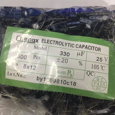 直插電解電容25V330UF 8*12 105° 330UF/25V 500個/包鋁電解電容