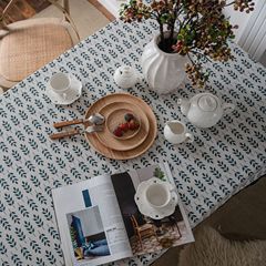 Emmanuelle Rhythm Green Wheat Print Country Cotton Linen Tablecloth Table Cover Wholesale Home Cover Lace Edge