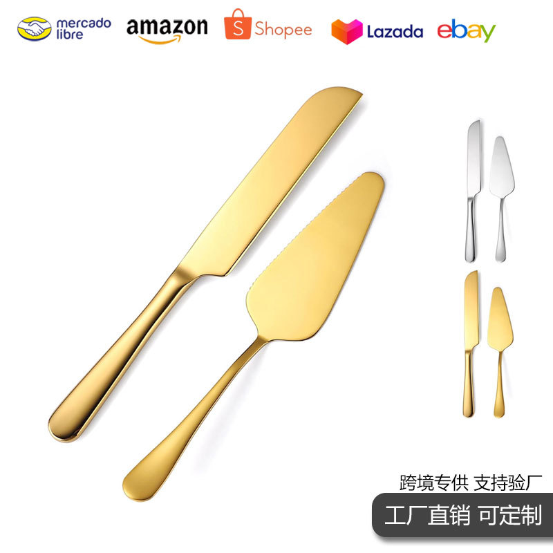 Cross-border stainless steel pizza knife, cake knife and spatula for weddings and birthday parties, baking set, serrated bread knife for cutting toast