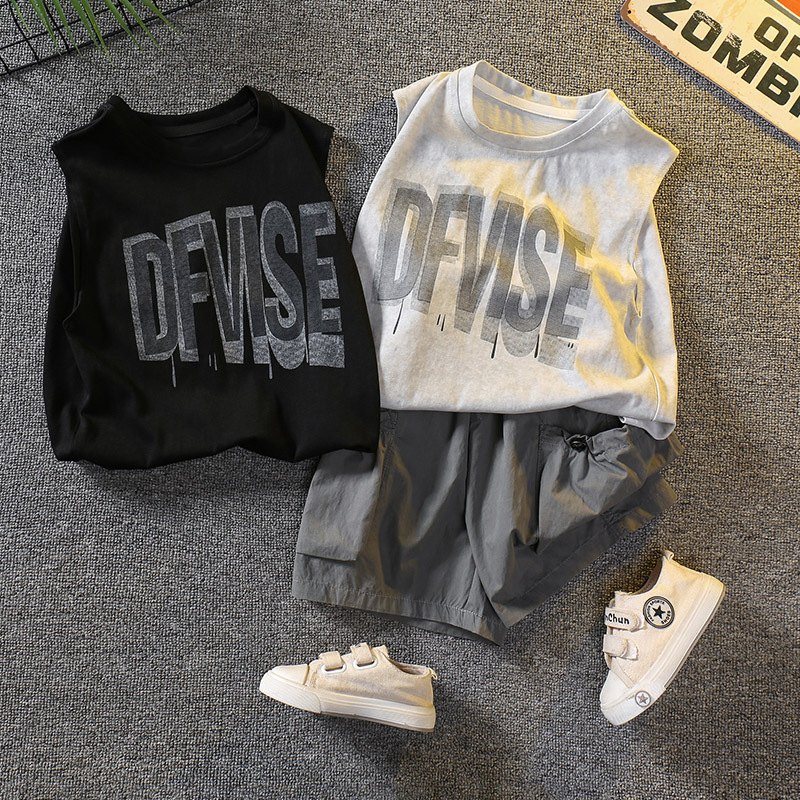 7342 traje de chaleco sin mangas para niño delgado 2025 nuevo estilo de verano estilo occidental ropa casual niños verano traje de dos piezas