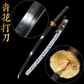 青花打刀锻打日本刀T10钢覆土烧刃刀剑一体刀具防身冷兵器 未开刃