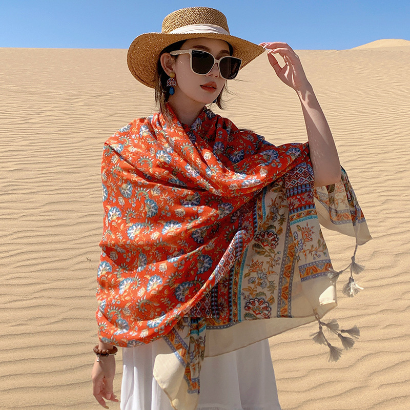 Desert travel photography shawl summer sun protection comfortable breathable scarf outer wear cloak floral all-match personalized cloak