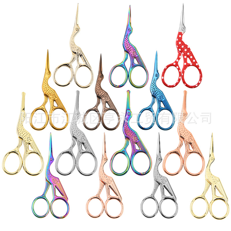 (2개) 작은 크레인 가위 복고풍 크레인 가위 크로스 스티치 실 가위 뷰티 눈썹 트리밍 가위 스테인레스 스틸 자수 실 가위