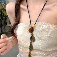 【蜜桃茶】槐叶扶疏~新中式金属树叶流苏项链长款复古民族风配饰