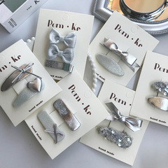 新款可愛愛心蝴蝶結皮質髮夾兒童時尚百搭側邊劉海碎發發卡髮飾